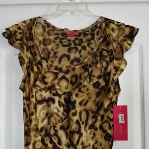 SUNNY LEIGH ANIMAL PRINT BLOUSE RUFFLE ACCENT